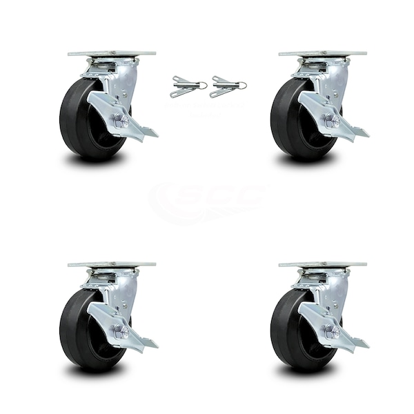 Service Caster 5 Inch Rubber on Steel Caster Set with Roller Bearings 4 Brake 2 Swivel Lock SCC SCC-30CS520-RSR-TLB-BSL-2-TLB-2 - main